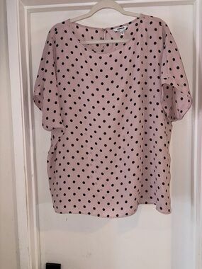 Express Pink Polka Dot Short Sleeve Blouse